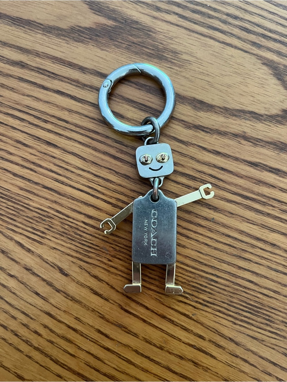 Coach Silver Tone Smiling Robot Key Ring